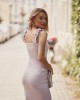 Рипсена дамска рокля с презрамки в лилав цвят 08371, FASARDI, Къси рокли - Complex.bg