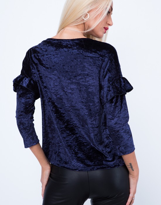 Дамска велурена блуза в тъмносин цвят MP28514, FASARDI, Блузи / Топове - Complex.bg