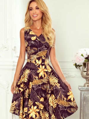 Миди рокля в черен и жълт цвят 114-13