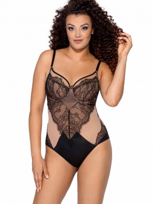 Дантелено боди в черно и бежово 021