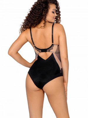 Дантелено боди в черно и бежово 021