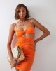Елегантна рокля с тънки презрамки в оранжев цвят 22616, FASARDI, Къси рокли - Complex.bg
