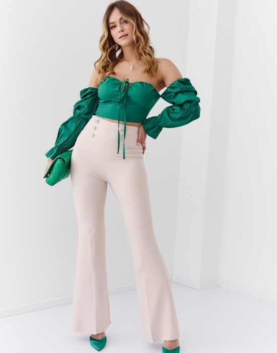 Елегантен дамски панталон с широки крачоли в бежов цвят 50390, FASARDI, Панталони - Complex.bg