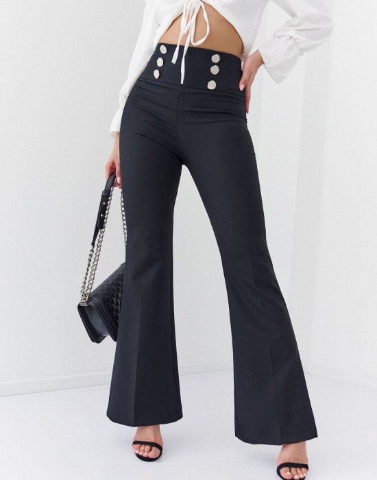Елегантен дамски панталон с широки крачоли в черен цвят 50390, FASARDI, Панталони - Complex.bg