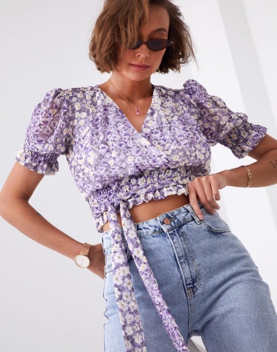 Къса дамска блуза в лилав цвят 02041, FASARDI, Блузи / Топове - Complex.bg
