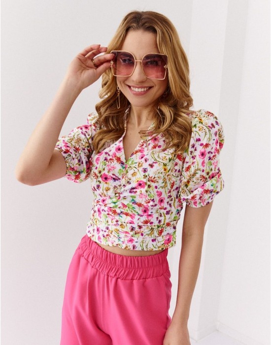 Дамска блуза с къс ръкав в розов цвят 02047, FASARDI, Блузи / Топове - Complex.bg