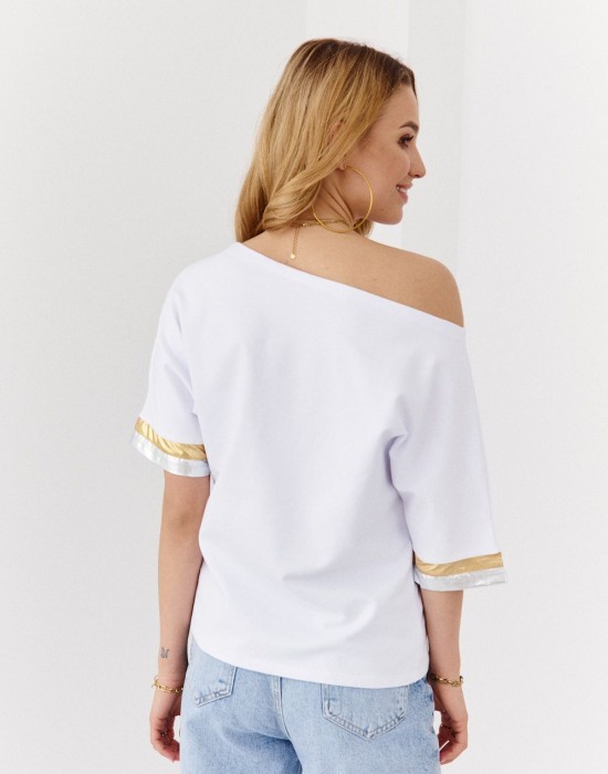 Широка дамска блуза с къс ръкав в бял цвят 0559, FASARDI, Блузи / Топове - Complex.bg