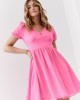 Разкроена рокля с къс ръкав в розов цвят 3046, FASARDI, Къси рокли - Complex.bg