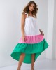 Памучна дълга рокля в розов и зелен цвят FG648, FASARDI, Дълги рокли - Complex.bg
