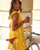 Широка дамска рокля в жълт цвят FK593, FASARDI, Къси рокли - Complex.bg