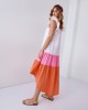 Памучна дълга рокля в розов и оранжев цвят FG648, FASARDI, Дълги рокли - Complex.bg