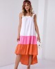 Памучна дълга рокля в розов и оранжев цвят FG648, FASARDI, Дълги рокли - Complex.bg