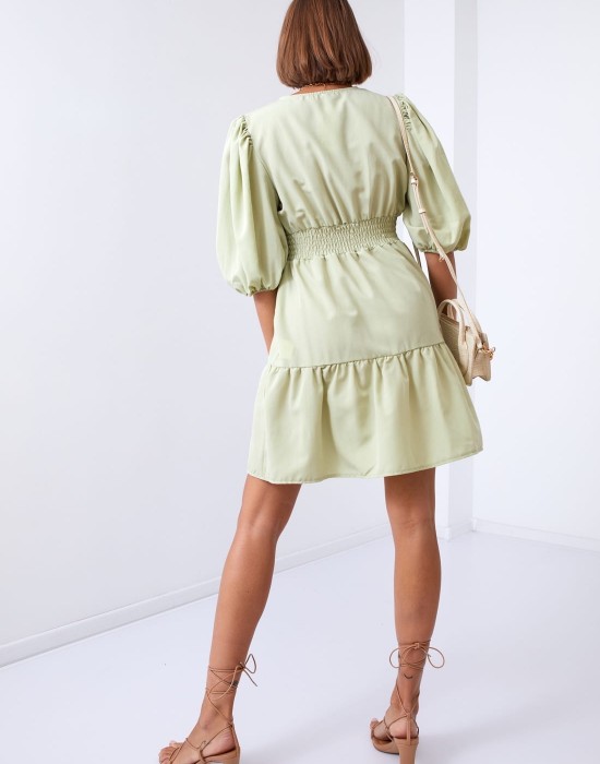 Памучна разкроена рокля в светлозелен цвят FG651, FASARDI, Къси рокли - Complex.bg