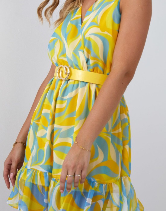 Ефирна къса рокля в жълт и син цвят 03040, FASARDI, Къси рокли - Complex.bg