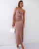 Елегантна дълга рокля в бежов цвят 110570, FASARDI, Дълги рокли - Complex.bg