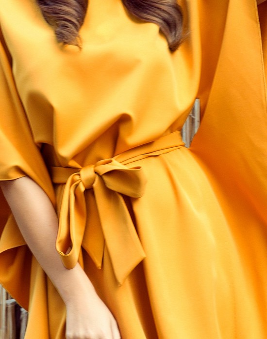 Широка рокля в цвят горчица 287-1, Numoco, Миди рокли - Complex.bg