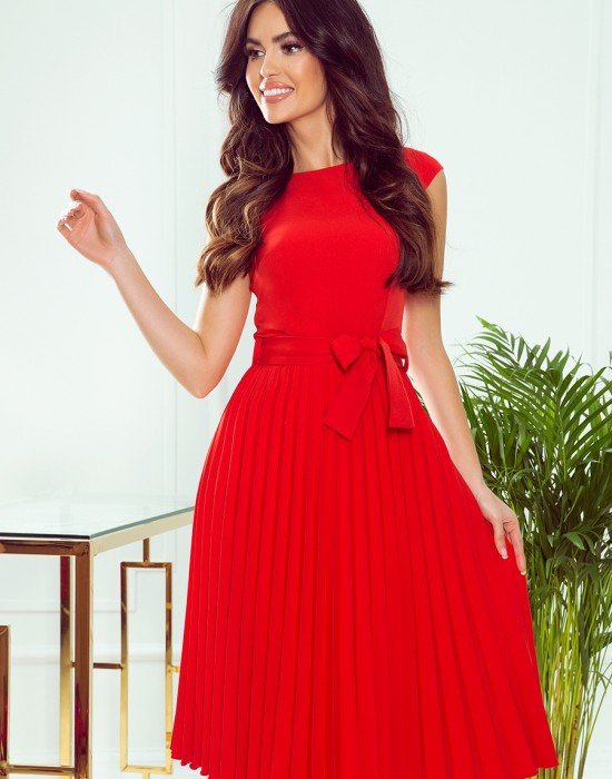 Елегантна миди рокля с къс ръкав в червен цвят 311-1, Numoco, Миди рокли - Complex.bg