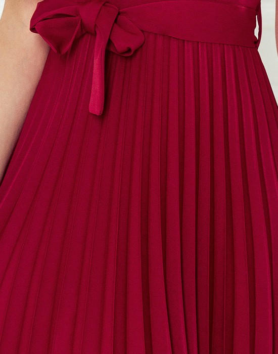 Елегантна миди рокля с къс ръкав в цвят бордо 311-11, Numoco, Миди рокли - Complex.bg