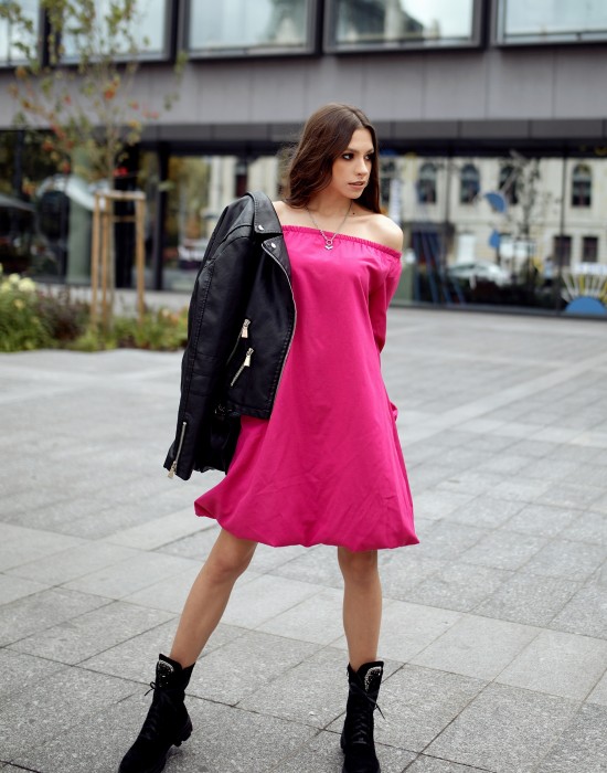 Ефирна памучна рокля в розов цвят FG653, FASARDI, Къси рокли - Complex.bg