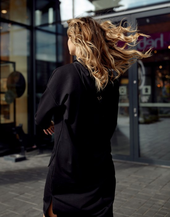 Широка рокля с дълъг ръкав в черен цвят FI723, FASARDI, Миди рокли - Complex.bg