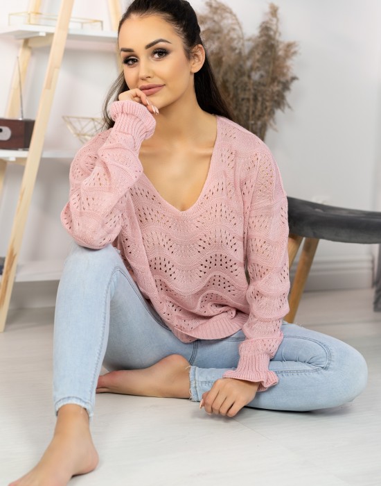 Плетен дамски пуловер в цвят пудра Venigam, Merribel, Блузи / Топове - Complex.bg