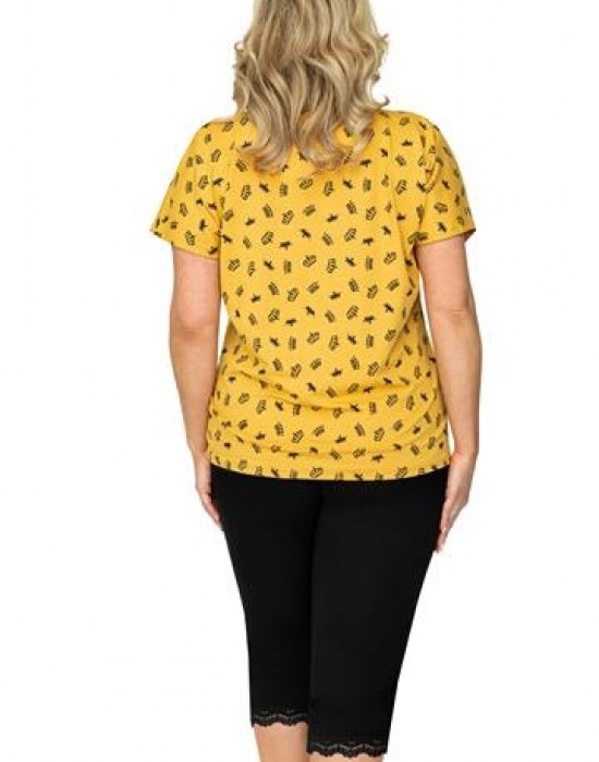 Дамска макси пижама с 3/4 панталон в жълт цвят QUEEN, Donna, Пижами - Complex.bg
