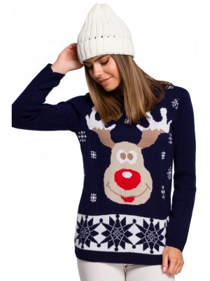Тъмносин дамски пуловер с коледни мотиви MXS04 
