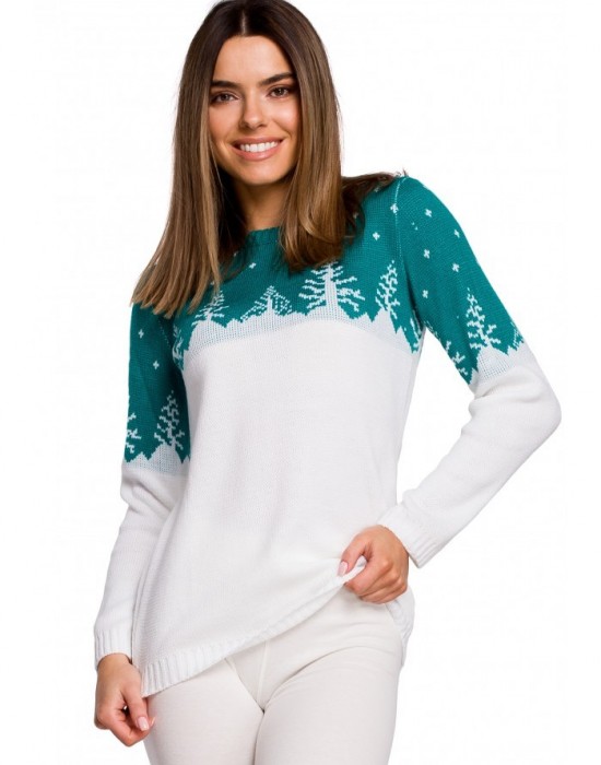Зелен дамски пуловер с коледни мотиви MXS05, MOE, Блузи / Топове - Complex.bg