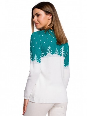 Зелен дамски пуловер с коледни мотиви MXS05