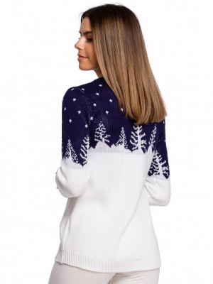 Тъмносин дамски пуловер с коледни мотиви MXS05