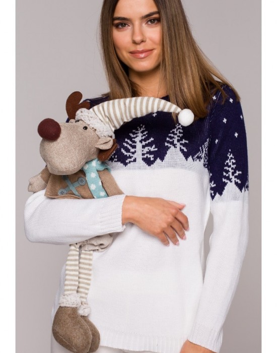 Тъмносин дамски пуловер с коледни мотиви MXS05, MOE, Блузи / Топове - Complex.bg