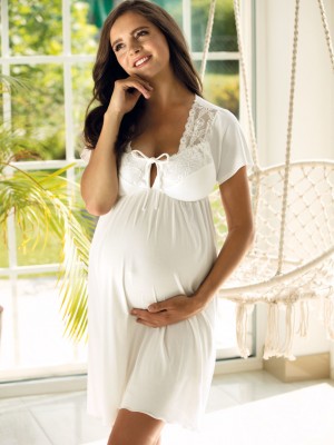 Нощница за бременни и кърмачки в цвят екрю 3012