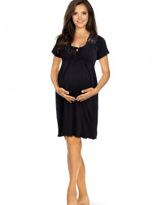 Нощница за бременни и кърмачки в черен цвят 3012