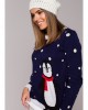 Тъмносин дамски пуловер с коледни мотиви MXS06, MOE, Блузи / Топове - Complex.bg