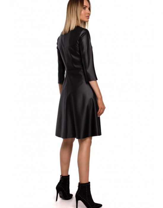 Дамска кожена рокля в черен цвят M541, MOE, Миди рокли - Complex.bg