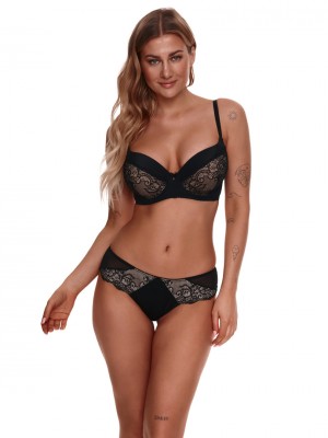 Дантелени бикини в черен и бежов цвят 2314