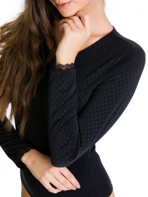 Микрофибърно боди с дълъг ръкав в черен цвят DOTSY