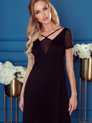 Нощница с къси ръкави в черен цвят CAROLINE