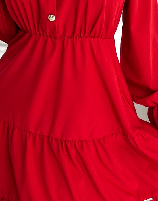 Ефирна рокля с дълъг ръкав в червен цвят 395-1, Numoco, Къси рокли - Complex.bg