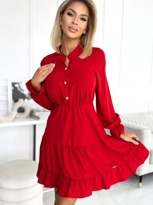 Ефирна рокля с дълъг ръкав в червен цвят 395-1