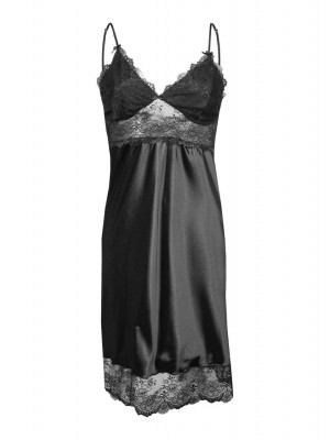 Нощница с тънки презрамки в черен цвят ALUBI