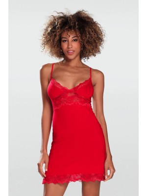 Нощница с тънки презрамки в червен цвят LALONI 