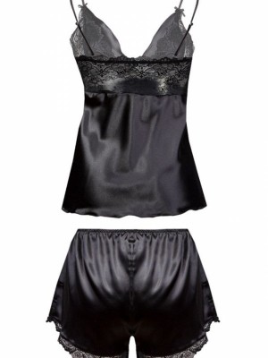 Сатенен дамски комплект в черен цвят HARMONIA Сатенен дамски комплект в черен цвят HARMONIA