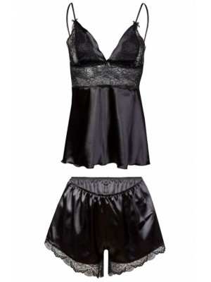Сатенен дамски комплект в черен цвят HARMONIA
