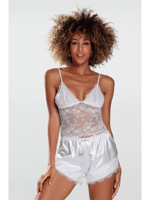 Сатенен дамски комплект в бял цвят ESTERA 