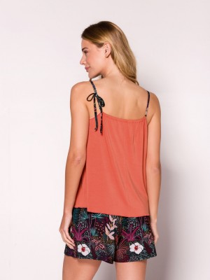 Къса дамска пижама в оранжево и черно RIO Къса дамска пижама в оранжево и черно RIO