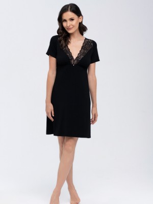 Нощница с къс ръкав в черен цвят SIMONE Нощница с къс ръкав в черен цвят SIMONE