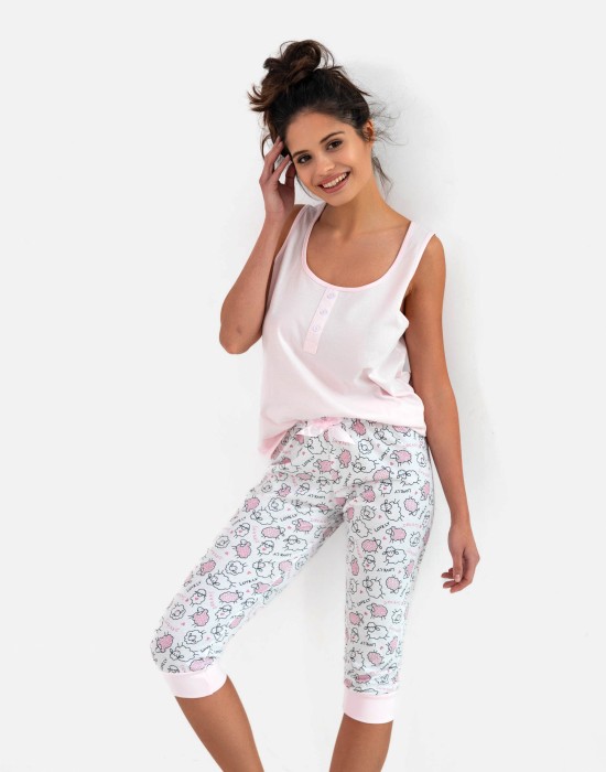 Дамска пижама с 3/4 панталон в розов цвят Sheena, Sensis, Пижами - Complex.bg