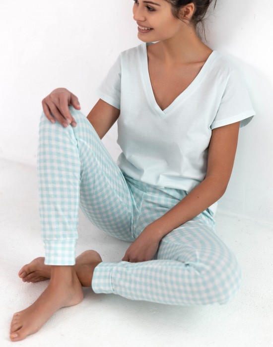 Дамска пижама с къс ръкав в цвят мента Kimberly, Sensis, Пижами - Complex.bg