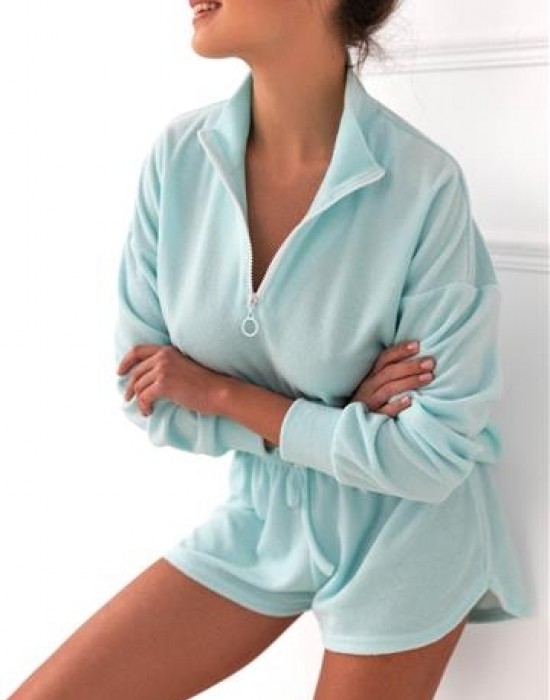 Дамска пижама с дълъг ръкав в цвят мента Tabby, Sensis, Пижами - Complex.bg